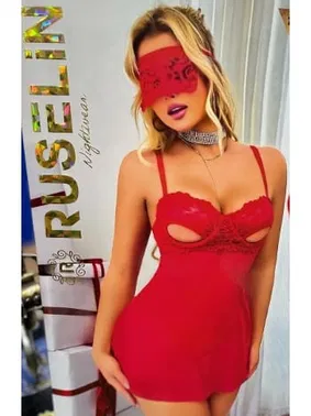 Ruselin Kırmızı Maskeli Seksi Kadın Fantezi Gecelik Ruselin 2180 - Alternatif Görünüm