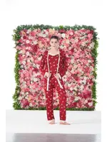 Kırmızı Papatya Desenli 3lü Sabahlıklı Likra Viskon Kadın Pijama Takımı Estiva 25194 Kırmızı