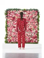 Kırmızı Papatya Desenli 3lü Sabahlıklı Likra Viskon Kadın Pijama Takımı Estiva 25194 Kırmızı detay görünüm