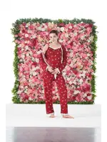 Kırmızı Papatya Desenli 3lü Sabahlıklı Likra Viskon Kadın Pijama Takımı Estiva 25194 Kırmızı farklı açı