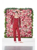 Kırmızı Papatya Desenli 3lü Sabahlıklı Likra Viskon Kadın Pijama Takımı Estiva 25194 Kırmızı görsel 5