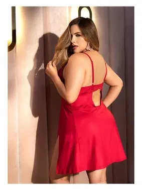 SHE Kırmızı Seksi Büyük Beden Mini Dekolteli Gecelik SHE 2036 - Alternatif Görünüm