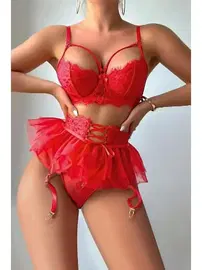 missisX Kırmızı Seksi Jartiyer Takım missisX 50129