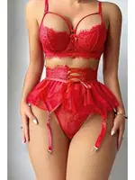 Kırmızı Seksi Jartiyer Takım missisX 50129 Kırmızı farklı açı