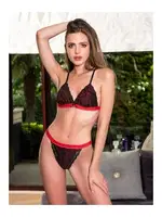 Kırmızı Şeritli Siyah Dantel Detaylı İç Çamaşırı Takımı Nathalie 5002 Siyah