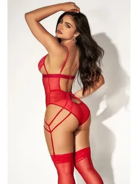 For Dreams Kırmızı Tül Dantel Fantezi Kadın Body Jartiyer Takım For Dreams 8609 - Alternatif Görünüm