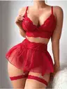 Kırmızı Tül Etekli Fantezi Dantelli Jartiyer Takım Lily Bianca LB-227