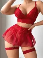 Kırmızı Tül Etekli Fantezi Dantelli Jartiyer Takım Lily Bianca LB-227 Kırmızı detay görünüm