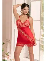 Kırmızı Vücut Güpür Detaylı Lüks Saten Askılı Fantezi Kadın Gecelik Real Passione 2090 Kırmızı detay görünüm