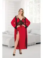 Kırmızı Yandan Yırtmaçlı Büyük Beden Gecelik Sabahlık Takımı İzabel 7002 Kırmızı
