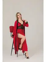 Kırmızı Yandan Yırtmaçlı Büyük Beden Gecelik Sabahlık Takımı İzabel 7002 Kırmızı detay görünüm