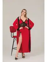 Kırmızı Yandan Yırtmaçlı Büyük Beden Gecelik Sabahlık Takımı İzabel 7002 Kırmızı farklı açı