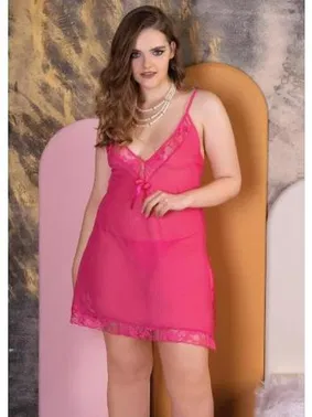 İzabel Kısa Fantezi Büyük Beden Fuşya Gecelik İzabel 4013