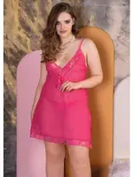 Kısa Fantezi Büyük Beden Fuşya Gecelik İzabel 4013 Fuşya