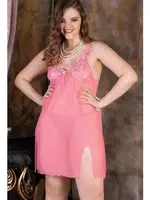 Kısa Fantezi Büyük Beden Pembe Gecelik İzabel 4006 Pembe