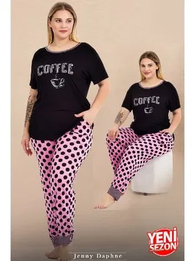 Lady Kısa Kollu Büyük Beden Puantiyeli Pijama Takımı Lady 11004