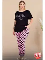 Kısa Kollu Büyük Beden Puantiyeli Pijama Takımı Lady 11004 detay görünüm