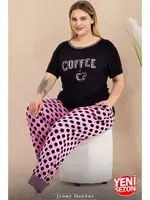 Kısa Kollu Büyük Beden Puantiyeli Pijama Takımı Lady 11004 farklı açı