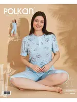 Kısa Kollu Kapri Pijama Takım Mavi Çiçekli Polkan 19111 Mavi