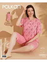 Kısa Kollu Kapri Pijama Takım Pembe Çiçekli Polkan 19112 Pembe