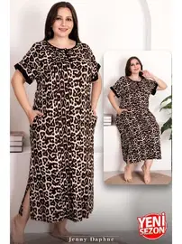 Lady Kısa Kollu Leopar Desenli Düğmeli Büyük Beden Kadın Elbise Lady 7263