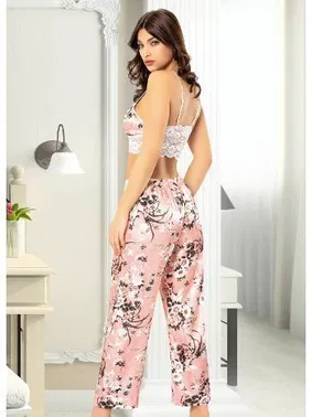 Miss Laris Kısa Kollu Sabahlık Dantelli Büstiyer Pijama Takım Miss Laris 5023 - Alternatif Görünüm