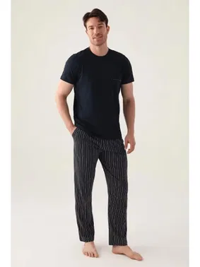 Arnetta Kısa Kollu Yuvarlak Yaka Çizgili Erkek Pijama Takımı Arnetta 3011-S