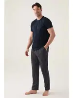 Kısa Kollu Yuvarlak Yaka Çizgili Erkek Pijama Takımı Arnetta 3011-S Lacivert farklı açı