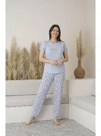 Estiva Kısa Kollu Yuvarlak Yaka Desenli Viskon Kadın Pijama Takımı Estiva 25109