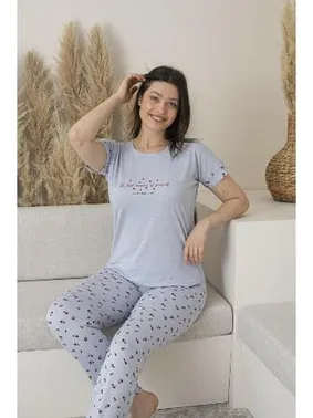 Estiva Kısa Kollu Yuvarlak Yaka Desenli Viskon Kadın Pijama Takımı Estiva 25109 - Alternatif Görünüm