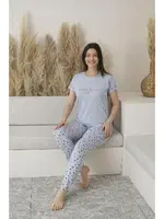 Kısa Kollu Yuvarlak Yaka Desenli Viskon Kadın Pijama Takımı Estiva 25109 Gri görsel 4