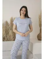 Kısa Kollu Yuvarlak Yaka Desenli Viskon Kadın Pijama Takımı Estiva 25109 Gri görsel 5