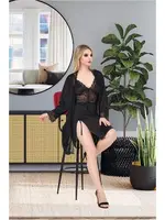 Göğüs Kısmı Dantel Kısa Gecelik Sabahlık Takım İzabel F-7010 Siyah