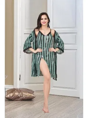 İzabel Kısa Yırtmaçlı Çizgili Kadın Sabahlık İzabel 7001