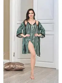 İzabel Kısa Yırtmaçlı Çizgili Kadın Sabahlık İzabel 7001