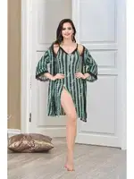 Kısa Yırtmaçlı Çizgili Kadın Sabahlık İzabel 7001 Yeşil