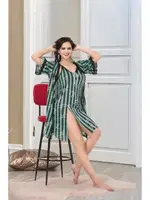 Kısa Yırtmaçlı Çizgili Kadın Sabahlık İzabel 7001 Yeşil farklı açı