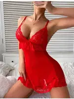 Kloş Kenarları Dantelli Kısa Fantazi Kırmızı Gecelik Takım Real Passione 4071 Kırmızı detay görünüm