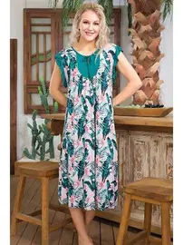 Lady Kolları Fırfırlı Çiçek Desenli Uzun Elbise Lady 7004