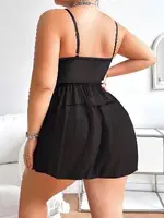 Korse Görünümlü Çapraz Bağlamalı Dantelli Tül Gecelik Pink Night 6689 Siyah detay görünüm