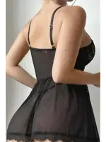 Seksi Tül Bacak Bantlı Fantazi Gecelik Ruselin 2214 Siyah detay görünüm