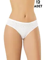 Kalp Transferli Ribana Kadın Bikini Külot 12'li Kota 5031 Beyaz
