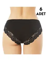 Dantelli Biyeli Modal Kadın Bikini Külot 6'lı Kota 5106 Siyah detay görünüm