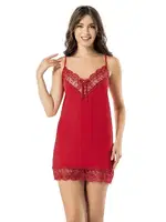 İnce Askılı Dantelli Kadın Fantazi Gecelik Takım Kota 6204 Kırmızı