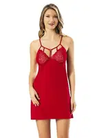 İnce Askılı Yakası Pencereli Kadın Gecelik Kota 6213 Kırmızı farklı açı