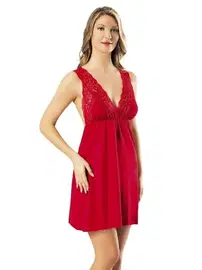 Kota Çapraz Dantel Askılı Kısa Kadın Gecelik Kota 6215