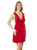 Çapraz Dantel Askılı Kısa Kadın Gecelik Kota 6215 Kırmızı