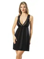 Çapraz Dantel Askılı Kısa Kadın Gecelik Kota 6215 Siyah görsel 4