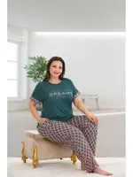 Koyu Yeşil Büyük Beden Kısa Kollu Pijama Takımı Lady 10932 detay görünüm