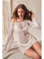 Krem Örme Pamuk Uzun Kollu Pareo Plaj Elbisesi Kimono Kaftan Angelsin MS4366 detay görünüm